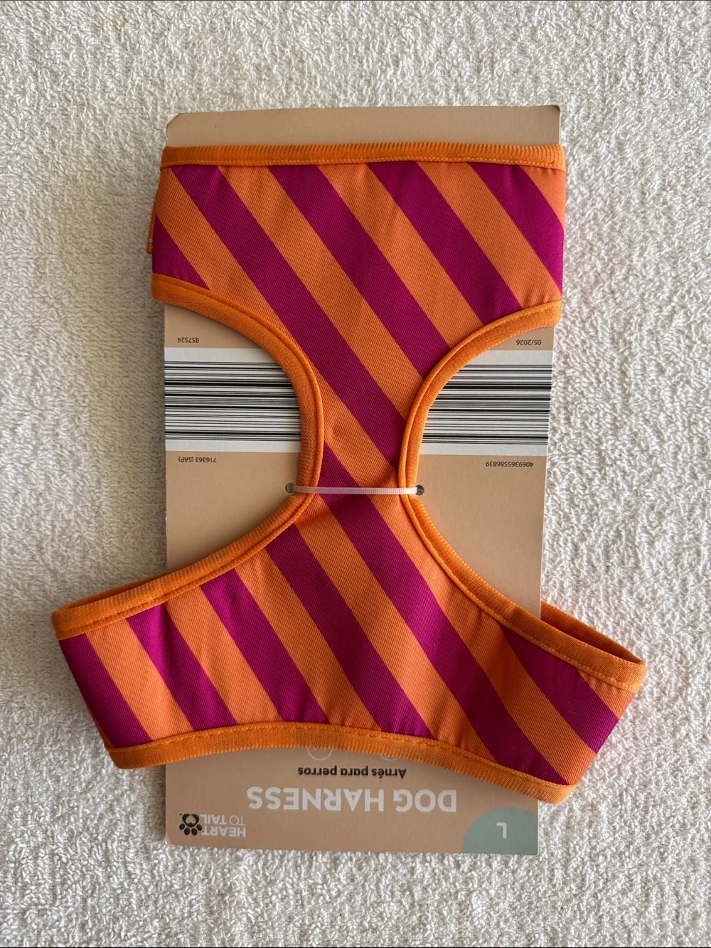 Heart To Tail Orange & Pink Striped Dog Harness - Large